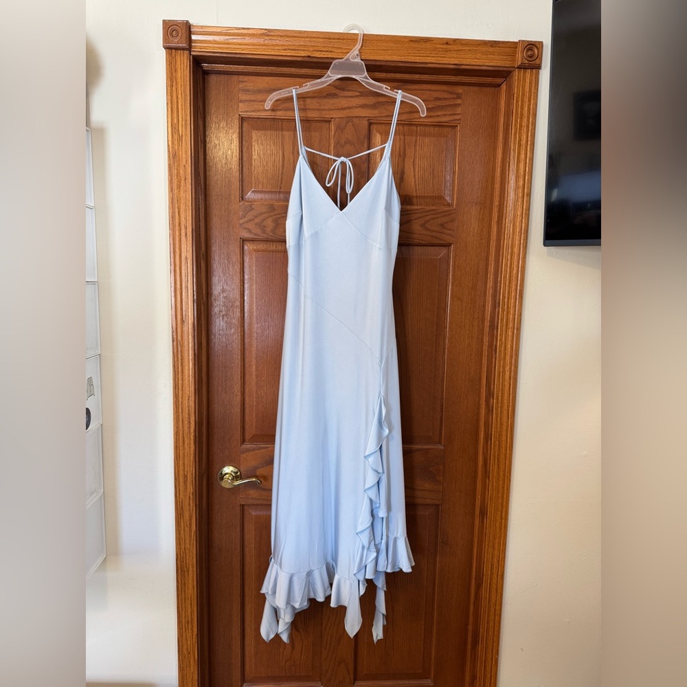 DKNY Women's Ruffled-Hem Midi Slip Dress Blue Size 10